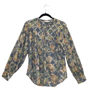 Anthropologie Bishop Young Paisley Boho Top Womens Medium Metallic Long Puff